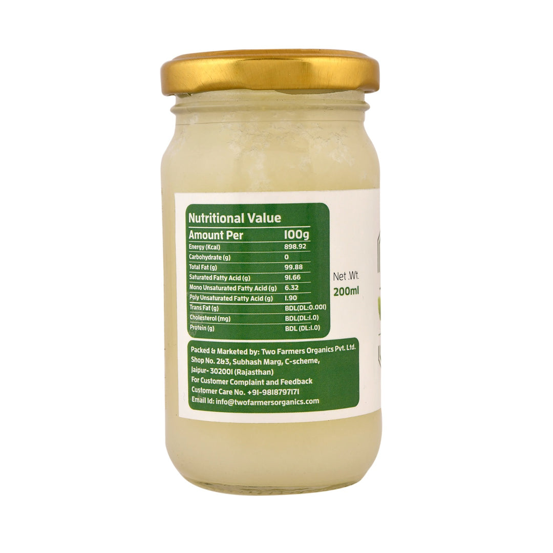 Two Farmers Organics Virgin Coconut Oil, 100% Pure Unrefined, Wood Pressed, 200 ml (Glass Bottle)